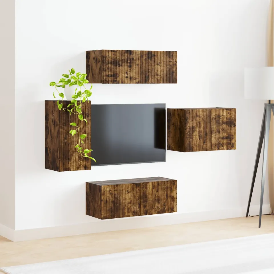 vidaXL TV Wandkast Set 4 st Gerookt eiken Bewerkt hout, foto 4