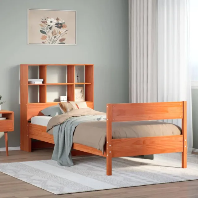 vidaXL Bed met boekenkast zonder matras grenenhout wasbruin 75x190 cm bruin
