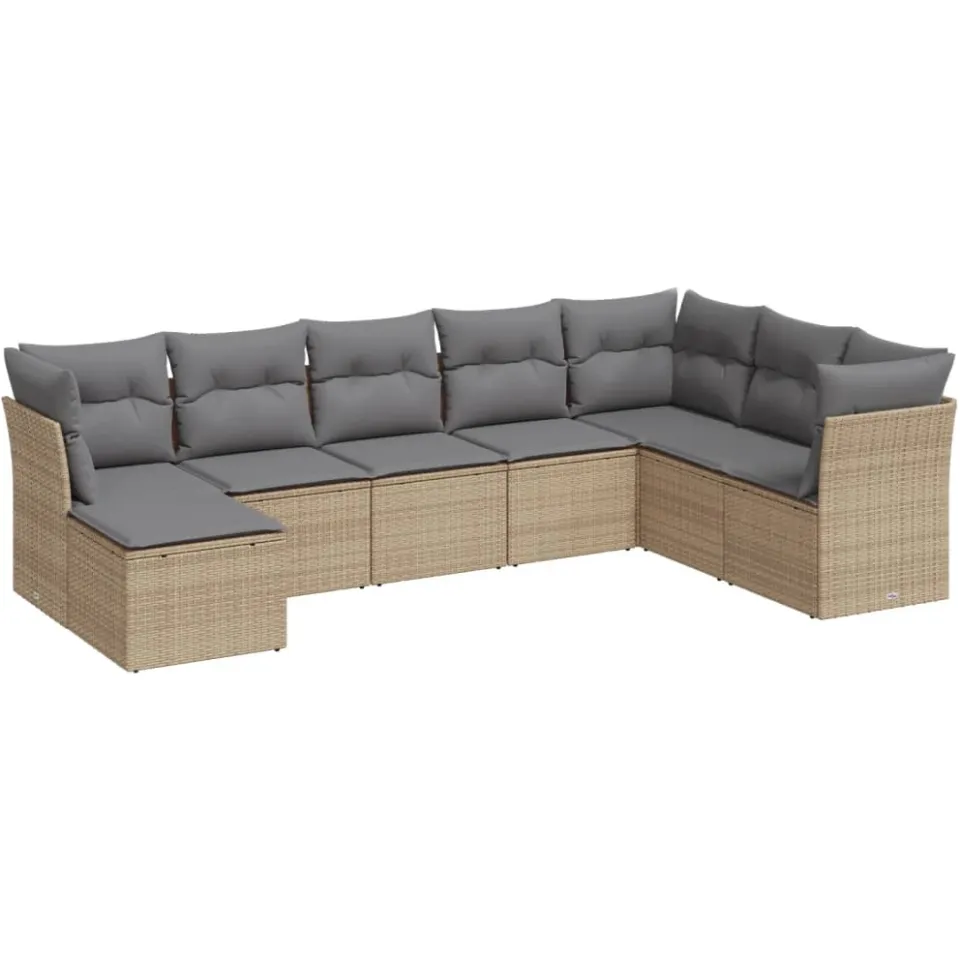 vidaXL 8-delige Loungeset met kussens poly rattan beige, foto 3