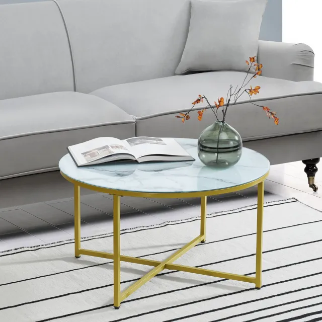 en.casa Salontafel Uppvidinge 45xØ80 cm marmer look wit en goudkleurig