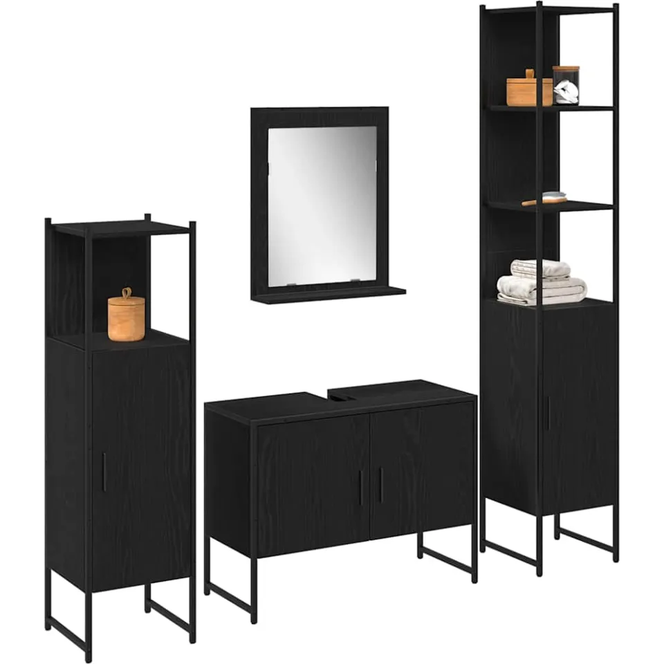 vidaXL Badkamermeubelset 4 st Zwart 33 x 33 x 185,5 cm Bewerkt hout