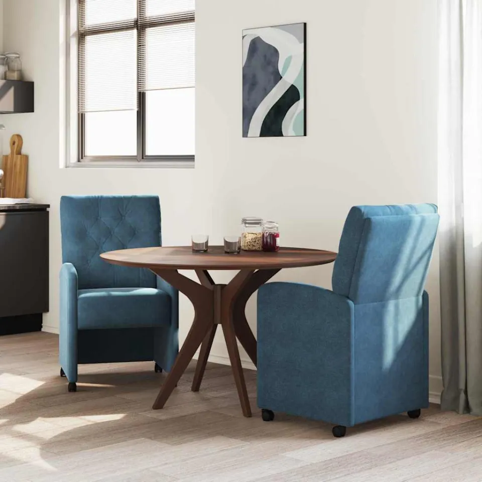 vidaXL Eetkamerstoelen met Wieltjes 2 st Fluweel Blauw 58 x 67 x 97 cm, foto 3