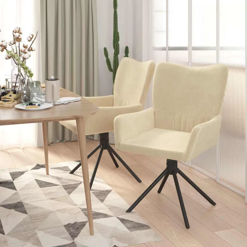 vidaXL Eetkamerstoelen draaibaar 2 st fluweel crèmekleurig, foto 3