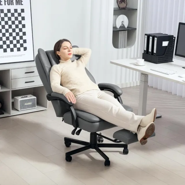 MODENUIT Bureaustoel 64 x 69 x 112-120 cm - Met Massagefunctie En Voetsteun - Voor Kantoor - Microvezel Grijs