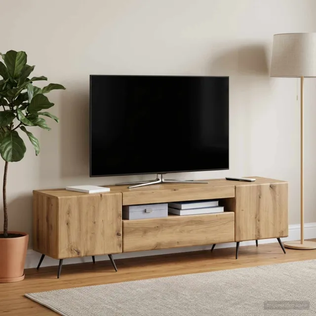 vidaXL LED tv-meubel Artisanaal eiken Bewerkt hout Bruin