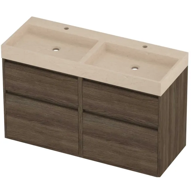 Proline Evoli Badmeubelset Hardsteen Loft Greeploos 120x46x75 cm Sand Stone Vital Oak Eiken