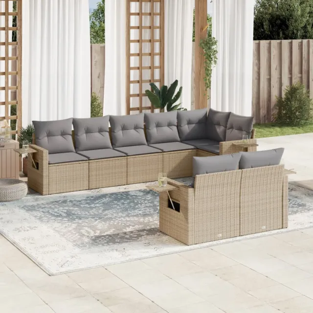 vidaXL 8-delige Loungeset met kussens poly rattan beige, foto 2