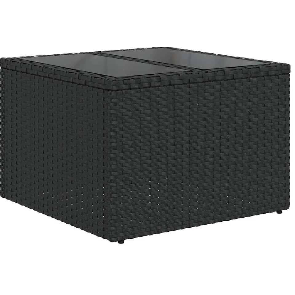 vidaXL Tuintafel met glazen blad zwart 55x55x37 cm poly rattan, foto 4