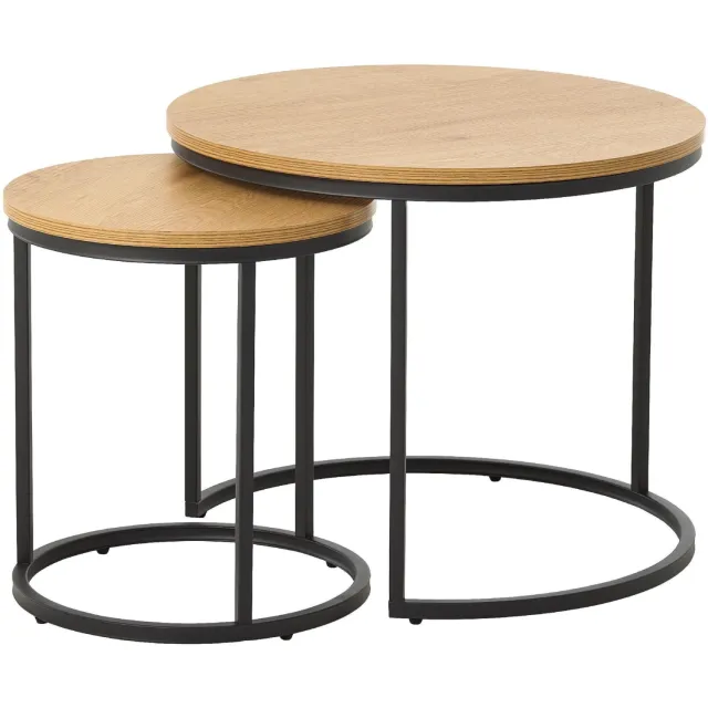 Nest of Nora Salontafel set van 2 Alma - Nestbaar - Eiken melamine met metalen poten - Ø60 CM - Naturel Beige