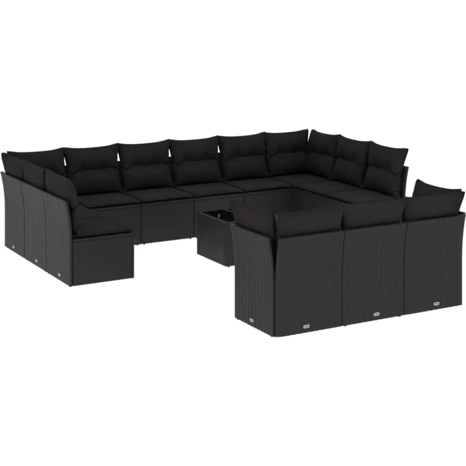 vidaXL 14-delige Loungeset met kussens poly rattan zwart, foto 4