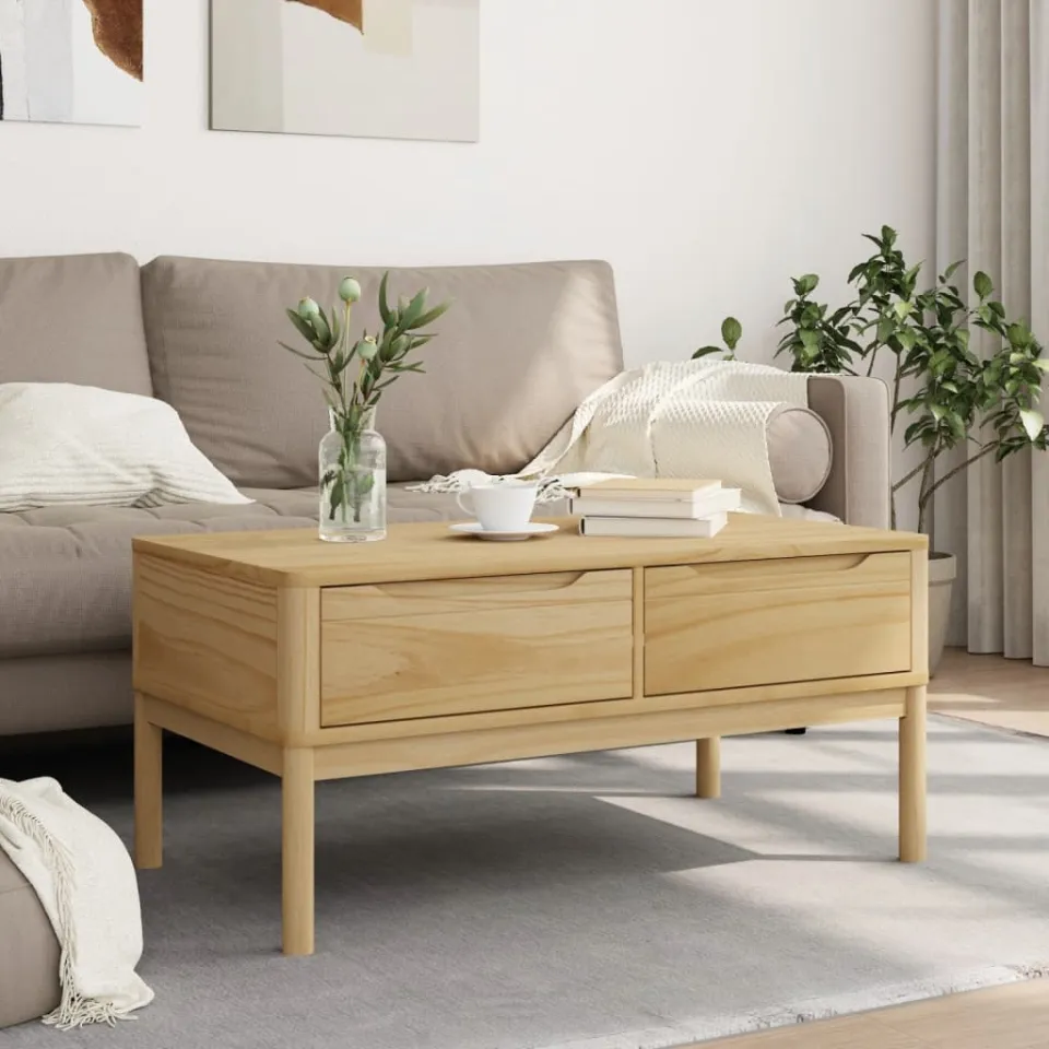 vidaXL Salontafel FLORO 99x55,5x45 cm massief grenenhout wasbruin bruin, foto 3