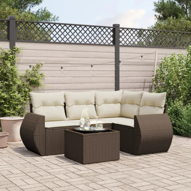 vidaXL 5-delige Loungeset met kussens poly rattan bruin, foto 2