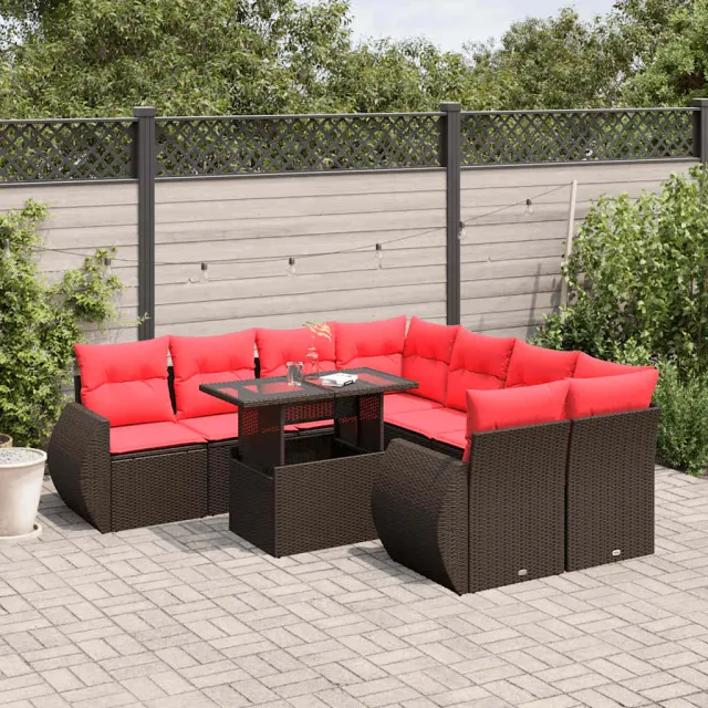 vidaXL 9-delige tuinbankset met kussens, bruin polyrotan, foto 2