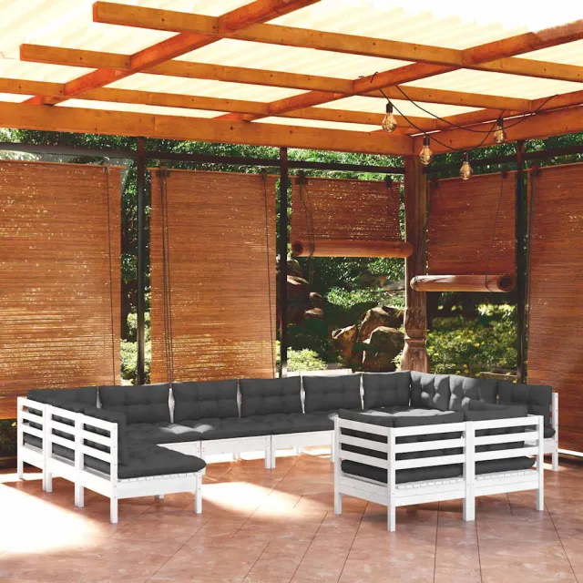 vidaXL 12-delige Loungeset met kussens massief grenenhout wit, foto 2