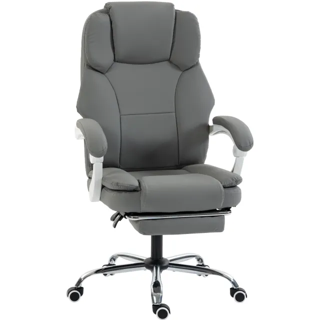 MUVANO Grijze ergonomische bureaustoel - Kunstleer - Uitschuifbare voetensteun - 64 x 73 x 112-120 cm - Verstelbaar tot 155 graden - Voor kantoor en thuiswerken Grijs
