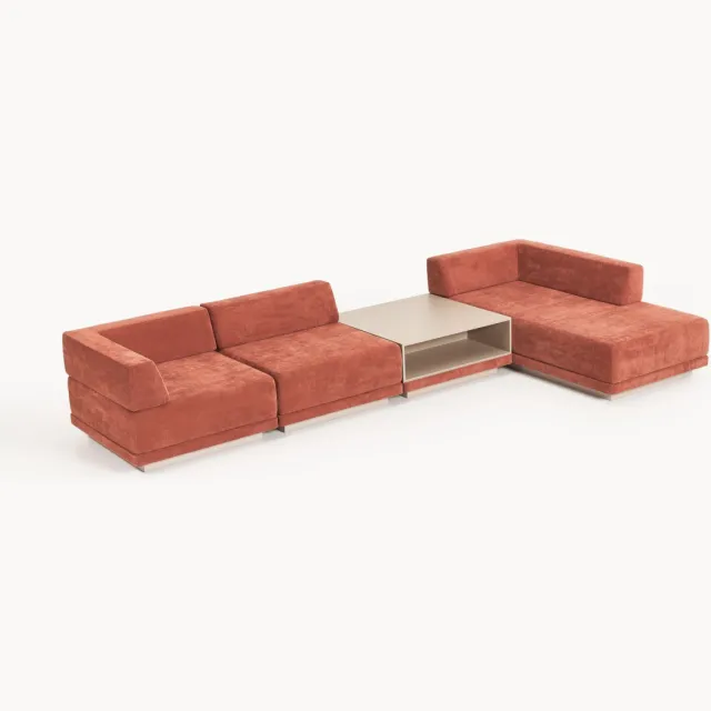 Westwing Collection Modulaire hoekbank Colin (4-zits) met salontafel beige, wijnrood