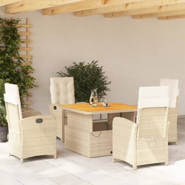 vidaXL 5-delige Tuinset met kussens poly rattan beige, foto 2