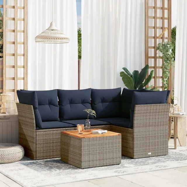 vidaXL 5-delige Loungeset met kussens poly rattan grijs, foto 2