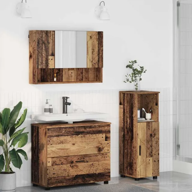 vidaXL Badkamermeubelset 3 st Oud Hout Bewerkt hout en metaal bruin, foto 2