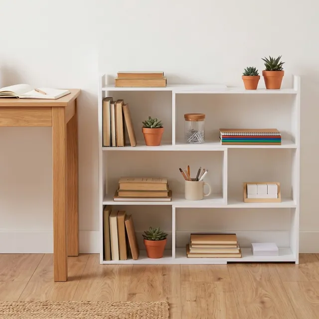 EGGREE Uitschuifbare boekenkast voor de woonkamer - houten boekenkast met 3 planken wit