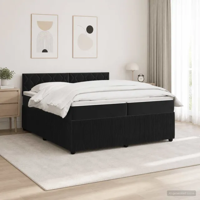 vidaXL Boxspringbed met matras Zwart 200 x 200 cm Fluweel