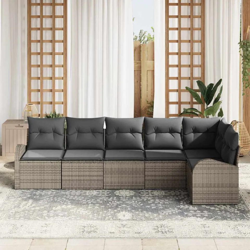 vidaXL Tuinbankenset 6 st Grijs poly rattan, foto 3