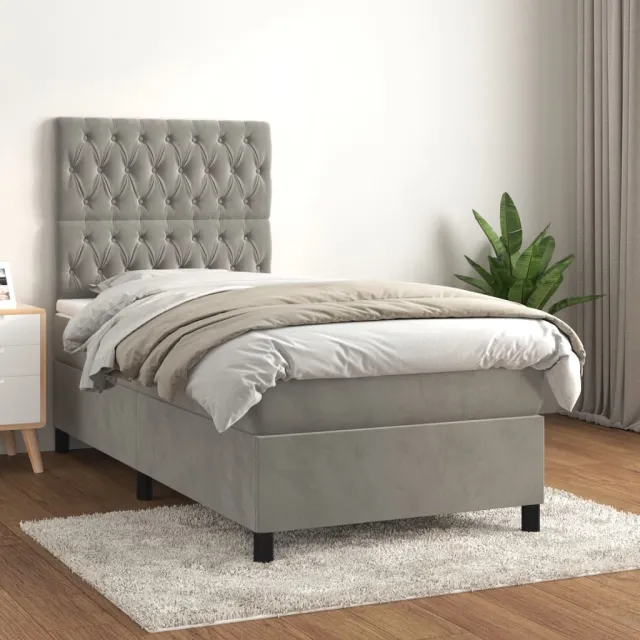 vidaXL Boxspring met matras fluweel lichtgrijs 80x200 cm grijs