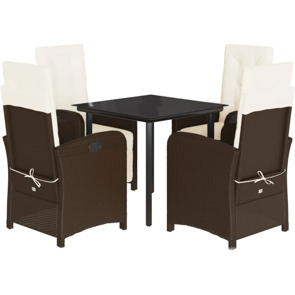 vidaXL 5-delige Tuinset met kussens poly rattan bruin, foto 3