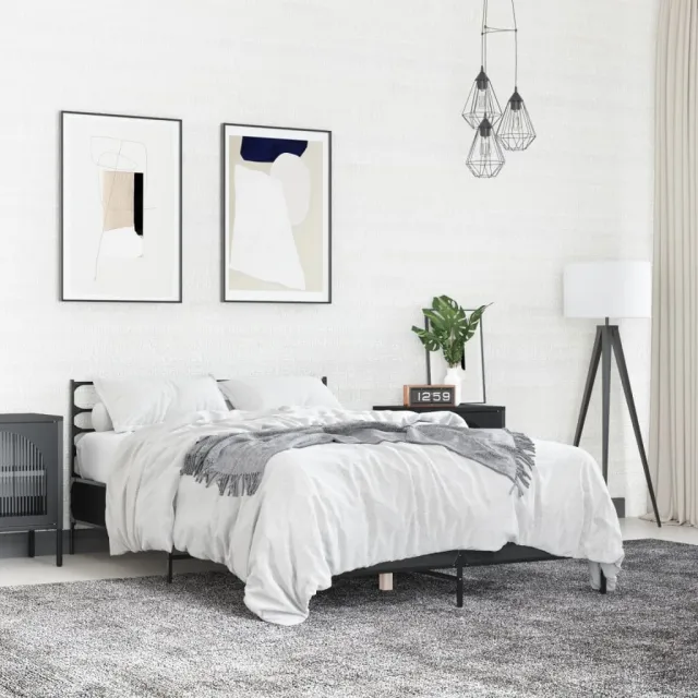 vidaXL Bedframe bewerkt hout metaal zwart 135x190 cm