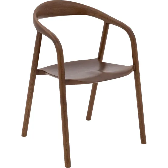 Goossens Stoel Prins met Massief Houten Frame bruin essenhout met armleuning essenhout notenkleur gelakt
