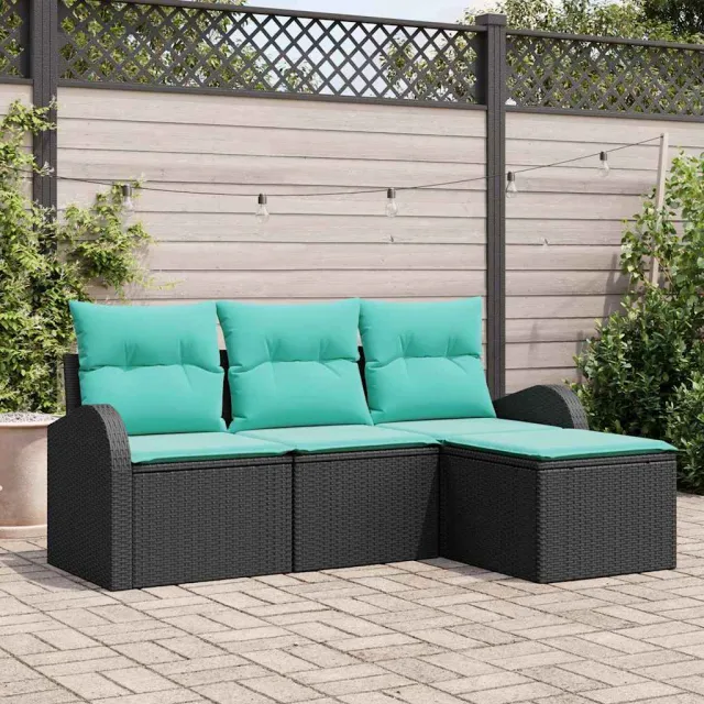 vidaXL Bankstel 4 st Zwart en Turquoise poly rattan, foto 2