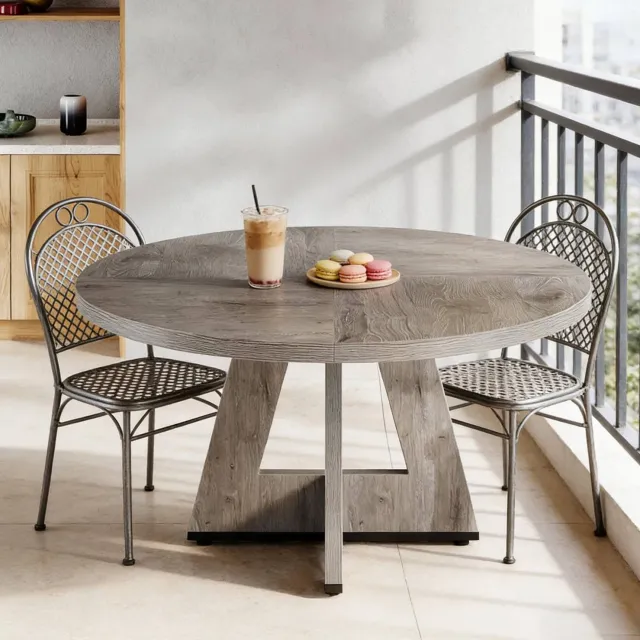 CHICFURN Eettafel 120 cm - 4 personen - Rond - Centrale poot - Eetkamer - Bewerkt hout - Grijs
