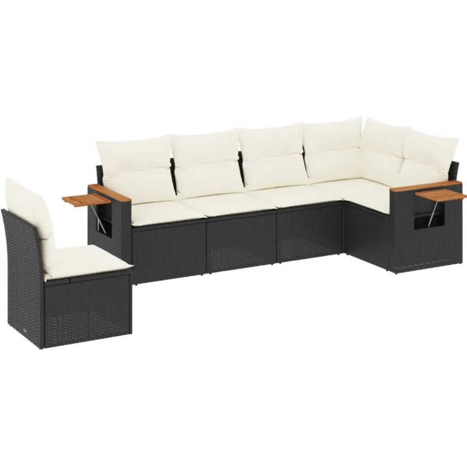 vidaXL 6-delige Loungeset met kussens poly rattan zwart
