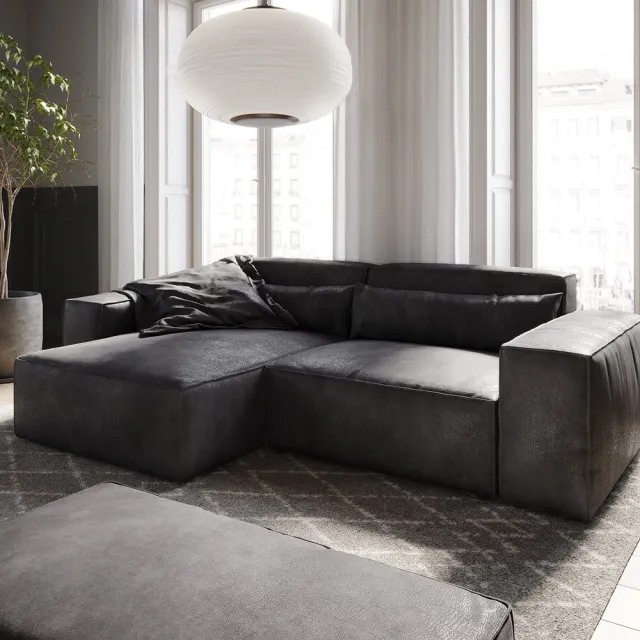 DELIFE Hoekbank Sirpio 230x155 cm kunstleder vintage antraciet variabele rugleuning met kruk Grijs