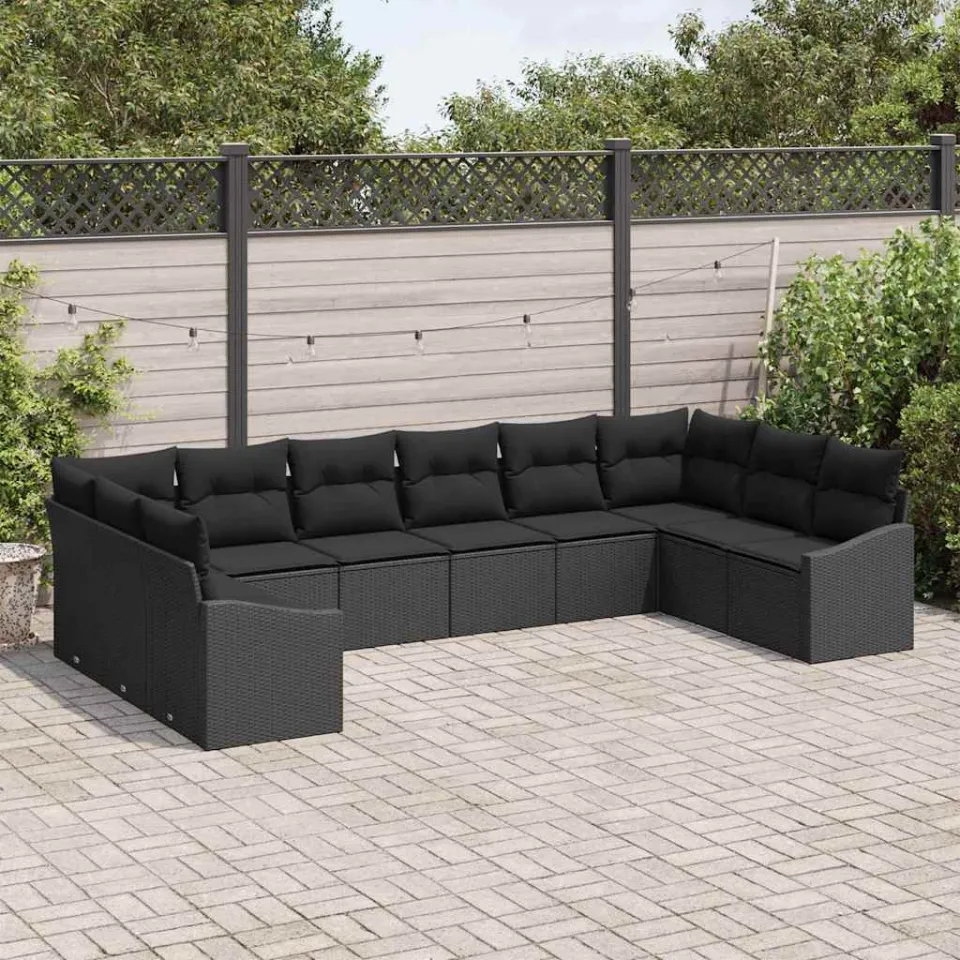 vidaXL Bankstel 10 st Zwart poly rattan, foto 3