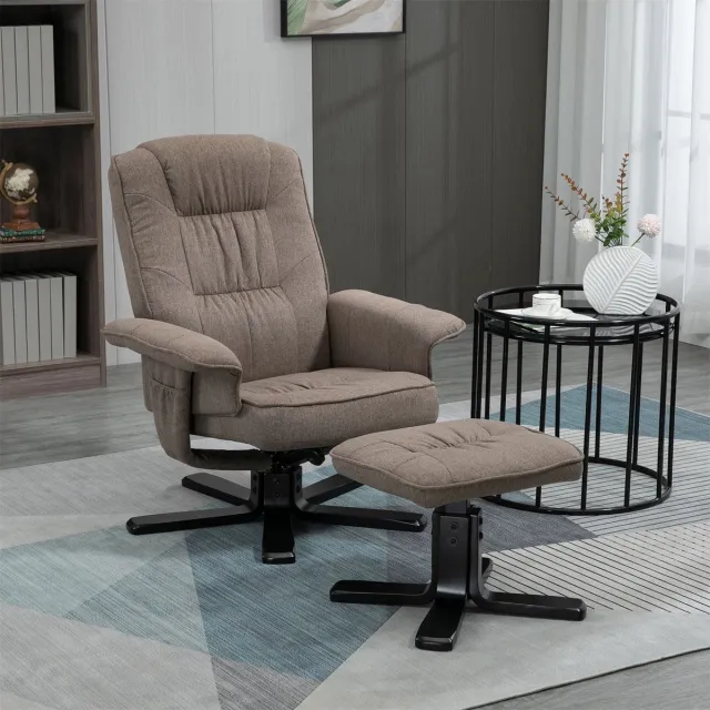 IDIMEX Relaxfauteuil CHARLY met voetenbankje en stoffen bekleding – bruin
