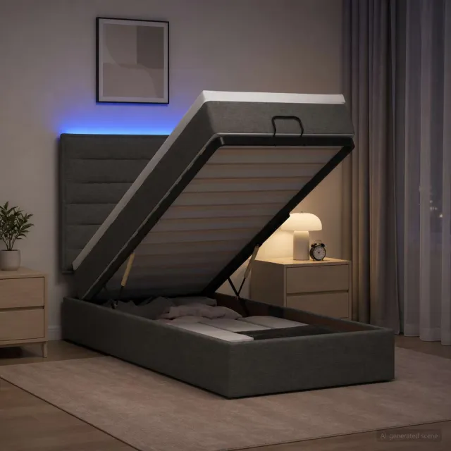 vidaXL Ottoman Bed met Matrassen en LED Donkergrijs 80 x 200 cm Stof