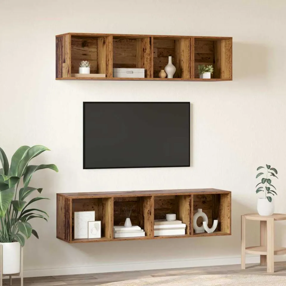 vidaXL Tv-meubelset 3 st Oud Hout Bewerkt hout bruin, foto 4