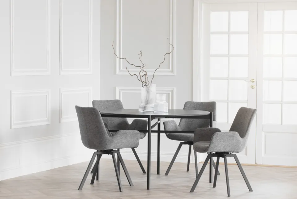 Rowico Home Norwell draaibare eetkamerstoel grijs - zwart onderstel - Set van 2, foto 2