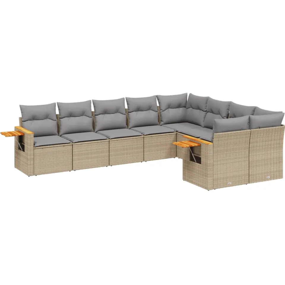 vidaXL 9-delige Loungeset met kussens poly rattan beige, foto 3