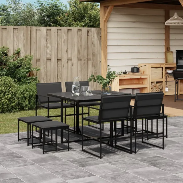 vidaXL 9-delige Tuinset met kussens textileen zwart, foto 2