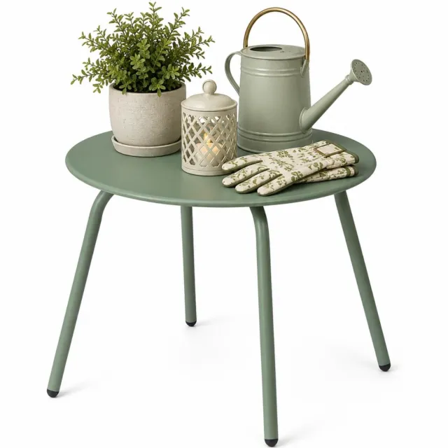 Ambiance Tuin bijzettafeltje - groen - metaal - Dia 50 cm - Hoogte 40 cm - rond - koffietafel