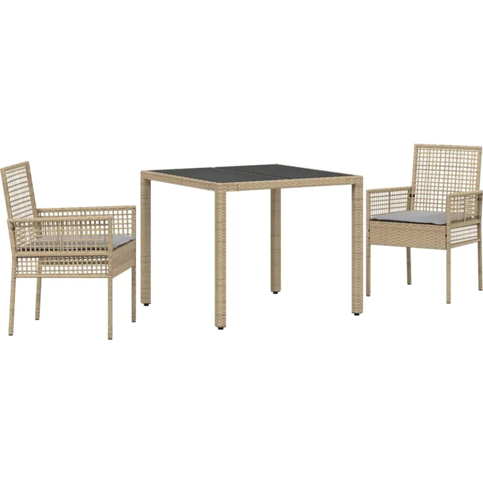 vidaXL Tuin eettafelset 3 st Beige poly rattan