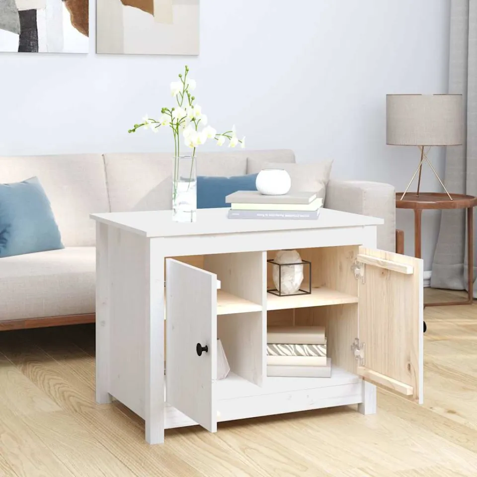 vidaXL Salontafel 71x49x55 cm massief grenenhout wit, foto 3