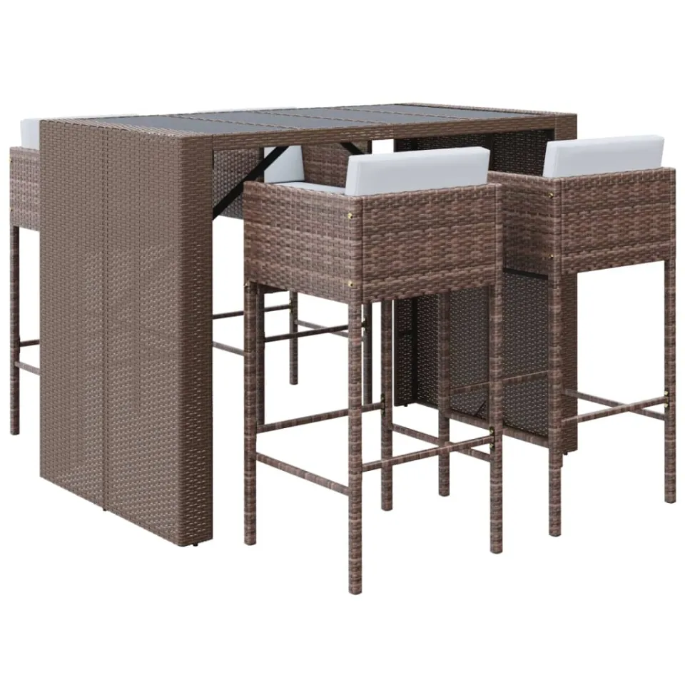 vidaXL 5-delige Tuinbarset met kussens poly rattan bruin, foto 3