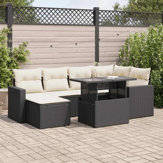 vidaXL 7-delige Loungeset met kussens poly rattan zwart, foto 2