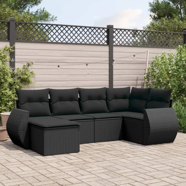 vidaXL 6-delige Loungeset met kussens poly rattan zwart, foto 2