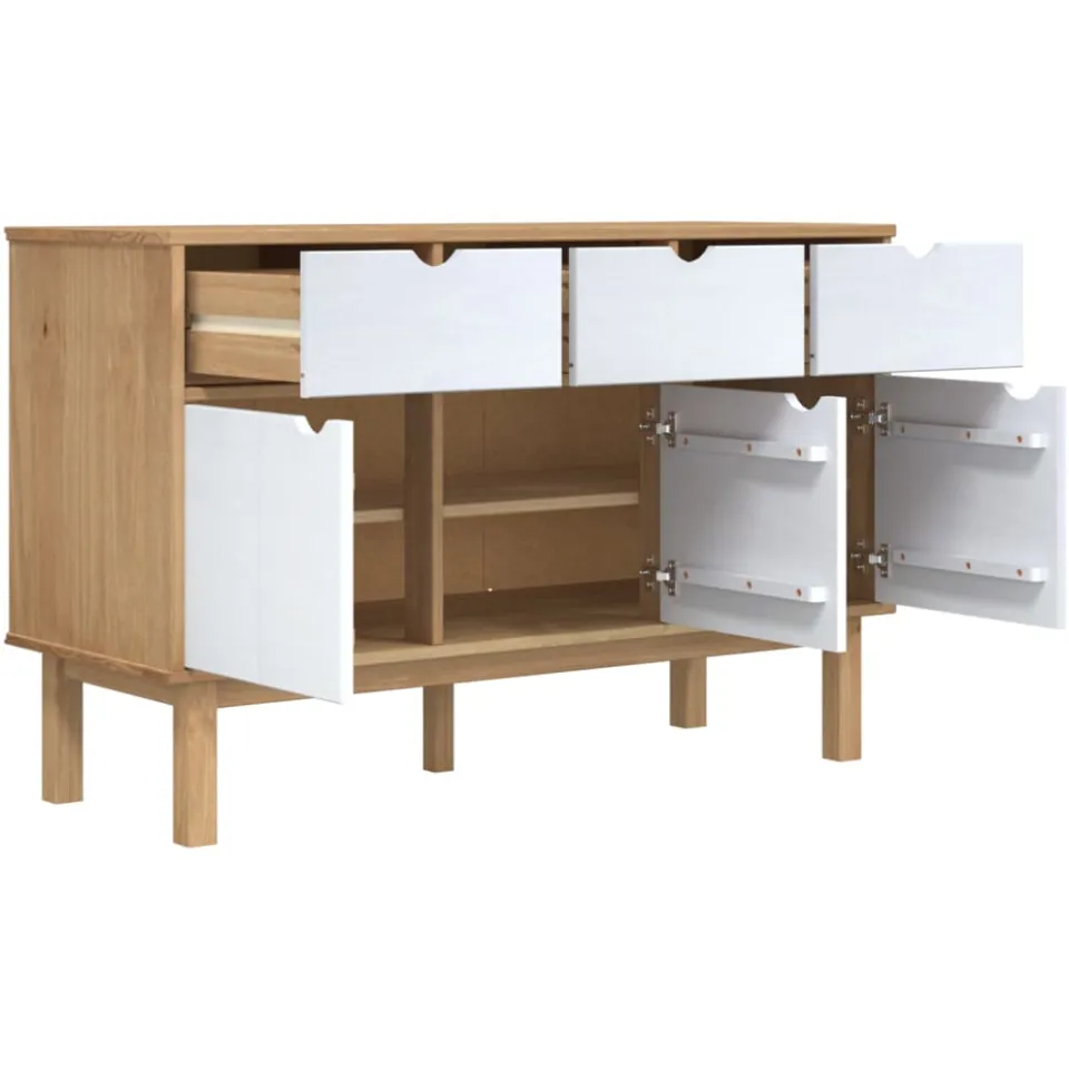 vidaXL Dressoir OTTA 114x43x73,5 cm massief grenenhout bruin en wit, foto 4