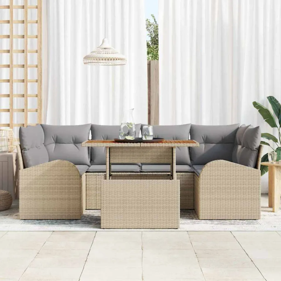 vidaXL Tuin Sofa Set 7 st Beige Poly riet, foto 3
