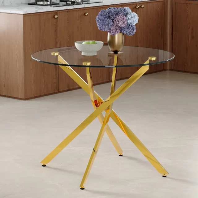 COVREO Eettafel 88 cm goud, van glas en metaal, geschikt voor 2-4 personen Gold